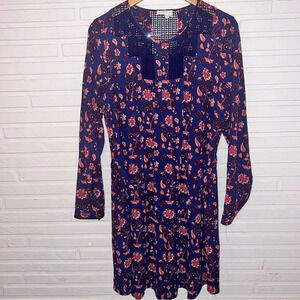 Meadow Rue Anthropologie Navy Blue Floral Tunic Dress, Women’s Size Large